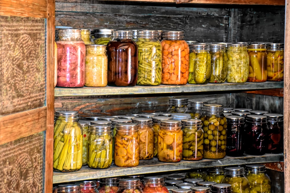 A larder with slate shelves and preserve jars