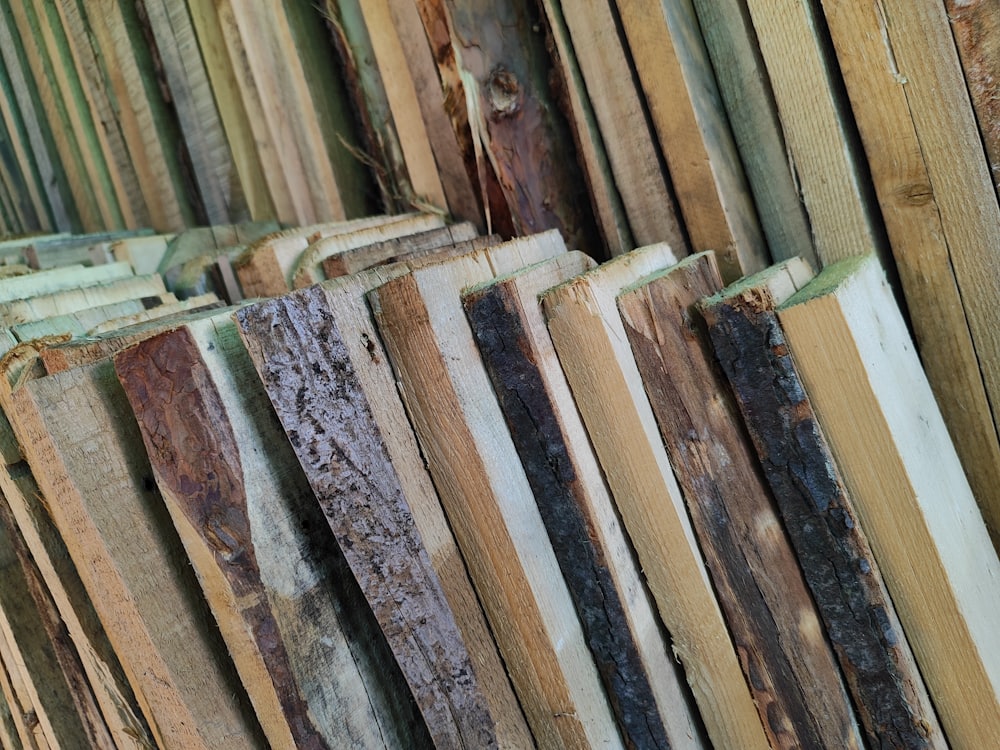 Riven boards stacked in the timber shed